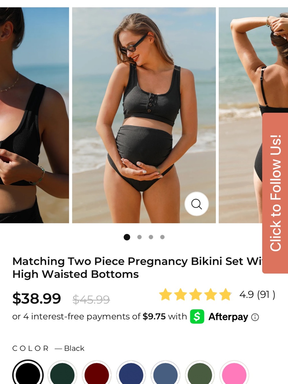Maternity Ribbed High-Waist Bikini Set - Black